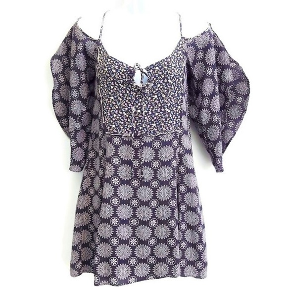 Lucy Love USA Tunic Mini Dress Cold Shoulder Butterfly Sleeves S - Picture 1 of 5